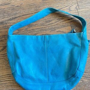 Blue Leather Hobo Shoulder Bag